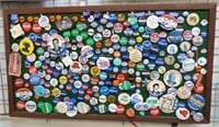 Large Political Pin Collection on Display