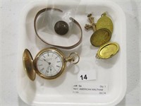 TRAY: AMERICAN WALTHAM 1.5" POCKET WATCH ETC.