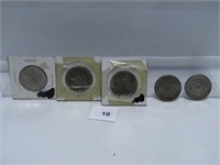 TRAY: 5 KENNEDY HALF DOLLAR COINS