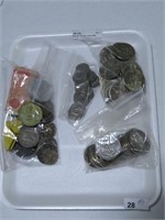 BAG OF TRADE DOLLARS, NICKELS ETC.