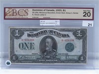 GRADED 1923 DOMINION OF CANADA 1 DOLLAR BANK NOTE