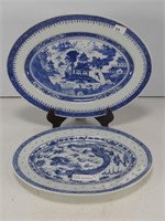 2 CHINESE  BLUE/WHITE SERVING PLATTERS