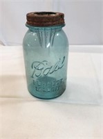 Vintage mason jar blue ball mouse trap
