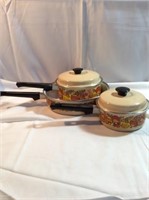 Vintage mushroom pots and pans with lids