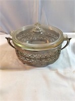Vintage Pyrex with lid and holder