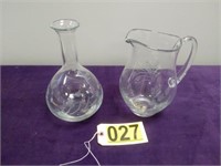 2 Pieces Engraved Cut Crystal Pitcher & Carafe