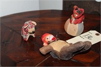 Antique stuffed dolls, monkey, bear, and kitten