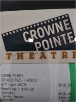 $100 Gift Card to Crown Pointe Theatre
$100 Gift
