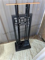 Fireplace metal tool set, shovel, broom, poker.