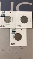 (3) Buffalo Nickels 1935-D 1937 1937-D