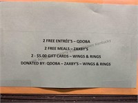 Zaxbys and wings and rings gift cards