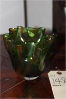 Beautiful ruffled green glass vase