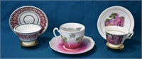 3 pcs Tea Cups & Saucers - (1 Moustache Cup)