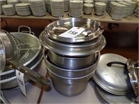 5 Round Metal Crocks and 2 Lids