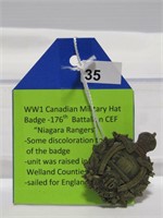 WWI 176TH BATTALION MILITARY HAT BADGE