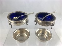 2 Sterling & Cobalt Master Salts, 2 Spoons & Salts