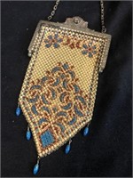 1920's Mandalian Metal Mesh & Enamel Purse Bag