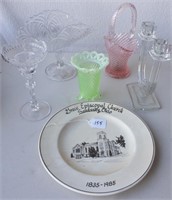 Misc. glassware items and Sandusky plate