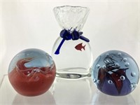 Lot of 3 Signed Art Glass Paperweights