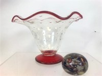 2 Handblown Art Glass Pieces (Vase & Paperweight)