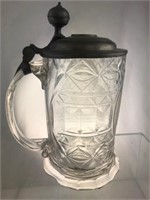 Rare 1769 Crystal Glass Beer Mug w/ Pewter Lid