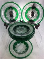 Set 9 Cased Deep Green to White Cut Crystal Plates