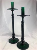 Set of 2 Tall Emerald Green Twisted Candlesticks