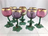 Set of 8 Rare Vine Stemmed Gold Rim Glass