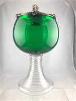 Unusual 1800's Forest Glass Pedestal Punch Bowl