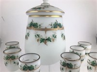 French Frosted Opaline 7 Glass Punch Set