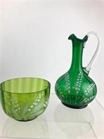 Lilly of the Valley Emerald Green Pitcher & Bowl