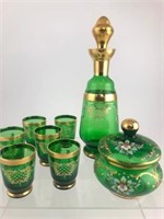 Bohemian Emerald Glass Decanter, Cordials &
