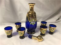 Cobalt Blue Bohemian Liquor Decanter w/ 6 Glasses