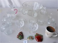 Punch bowl with cups, misc. glassware items