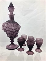 Frosted Amethyst Glass Grape Decanter & Cordials