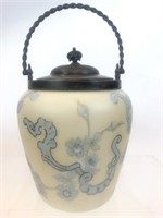 1900 Porcelain Biscuit Jar Silver Rope Handle &Lid