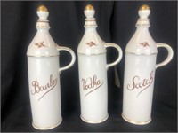 3 French Limoges Porcelain Liquor Decanter Bottles