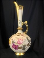 Handpainted 18" Tall Ewer Floral Pitcher Vase