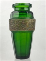 Moser Green Glass Vase w/ Gilt Cameo