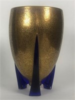 Duncan Miller Cobalt Blue Gold Overlay ArtGl. Vase