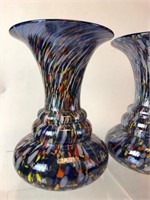 Pair of Tall Splatter Blown Glass Polish Vases