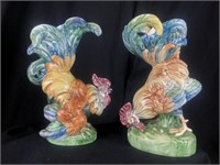 Pr. of Royal Dux Czech Porcelain Rooster Vases