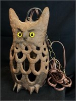 Cast Iron Owl Hanging Lantern Light w/Glass Eyes