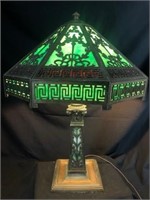 Green Art Deco Lamp & Shade Laurel GreekKey Design