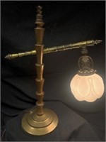 Rare Brass Reading Lamp w/ White Leaf Design Shade