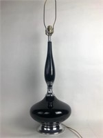 MCM Tall Black Pottery & Chrome Genie Table Lamp