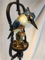 Rare Wrought Iron Floor Lamp w/ Porcelain Bird