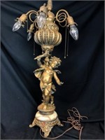 6 Arm Cherub Gold w/ Marble Base Table Lamp