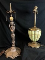 2 Antique Metal Lamp Bases (Art Deco / Slag Glass)
