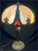 6 Panel Dome Shape Slag Glass Butterfly Table Lamp